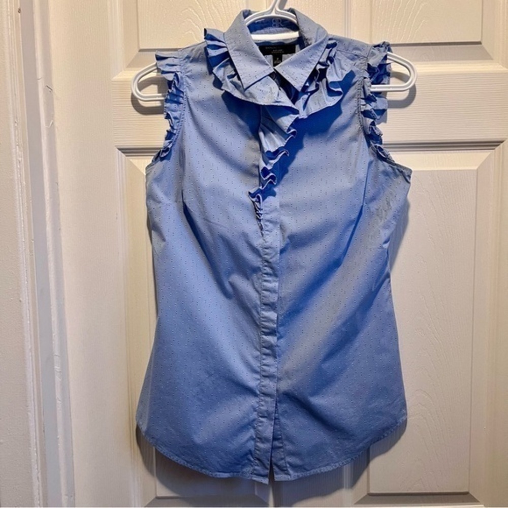 3/25$💥 Banana Republic Riley Fit Shirt Top Tank Size 2 Small Women Blue Ruffle